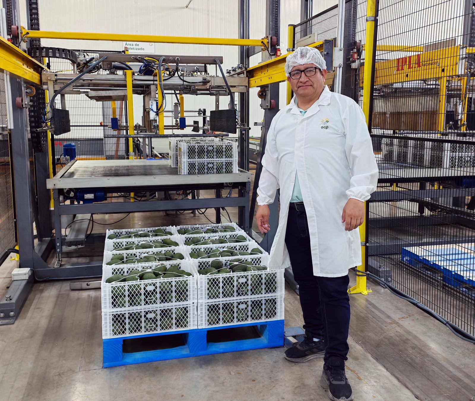 Manuel Huaripata con indumentaria de inocuidad en una planta de empaque agroindustrial